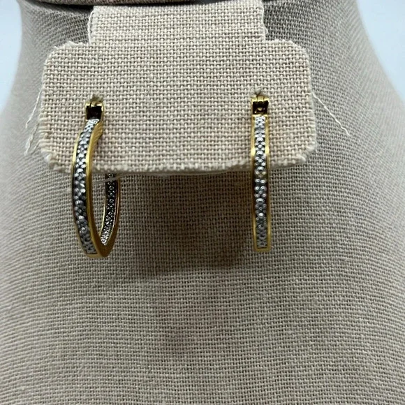 ✨ Vintage Thai .925 Sterling Silver Gold Overlay Hoop Earrings - Picture 7 of 15